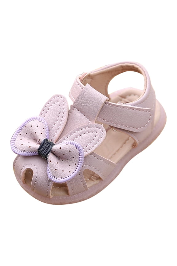 Toddler Baby Girl Closed Toe Sandals, Cute Bow Decor Soft Sole First Walker Shoes, Breathable Summer Crib Sandals for Infant (Purple, 3-6 Months)