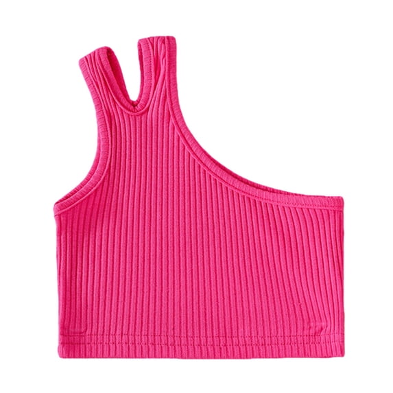 GiLiling Toddler Baby Girls Dance Tank Top One Shoulder Racerback Crop Shirt Sleeveless Sports Vest Summer Casual (Red, 18-24 Months)