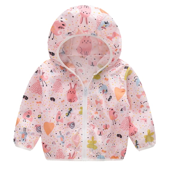 GiLiling Toddler Baby Girls Rain Jacket Cute Graphic Waterproof Zipper Raincoat Kids Trendy Lightweight Breathable (Pink, 4 Years)