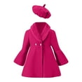 thumbnail image 1 of GiLiling Toddler Baby Girls Wool Blend Solid Color Coat Flare Long Sleeve Lapel Trench with Hats Winter Warm Clothes New Stuff (Hot Pink, 18-24 Months), 1 of 7