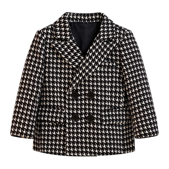 GiLiling Toddler Baby Girls Woolen Houndstooth Coat Kids Double Breasted Long Sleeve Lapel Dress Fall Winter Outerwear (Black, 18-24 Months)