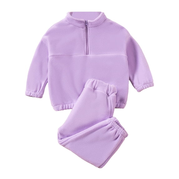 GiLiling Toddler Boy Girl 2-Piece Fleece Sweatsuit, Half Zip Pullover Track Suit, Elastic Waist Jogger Sweatpants Matching Set (Light Violet, 3-4 years)