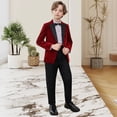 thumbnail image 1 of GiLiling Toddler Boy Velvet Formal Suit 5 Piece Outfit Dress Shirt Jacket Pants and Bowtie for Wedding Events (Red, 18-24 Months), 1 of 9