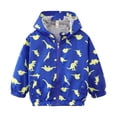 thumbnail image 1 of GiLiling Toddler Boy's Cartoon Dinosaur Hooded Jacket Full Zip up Lightweight Windbreakers Outdoor Raincoat with Pocket (Blue, 18-24 Months), 1 of 4
