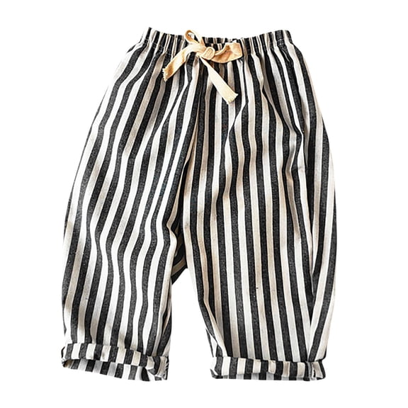 GiLiling Toddler Boys Cute Striped Pants Baby Girls Baggy Cotton Linen Sweatpants with Drawstring Fall Elastic Waist Barrel (Black, 5-6 Years)