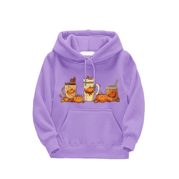GiLiling Toddler Boys Girls Halloween Hooded Sweater, Pumpkin Print Long Sleeve Warm Outerwear Top for Fall Winter Wear (Purple, 4-5 Years)