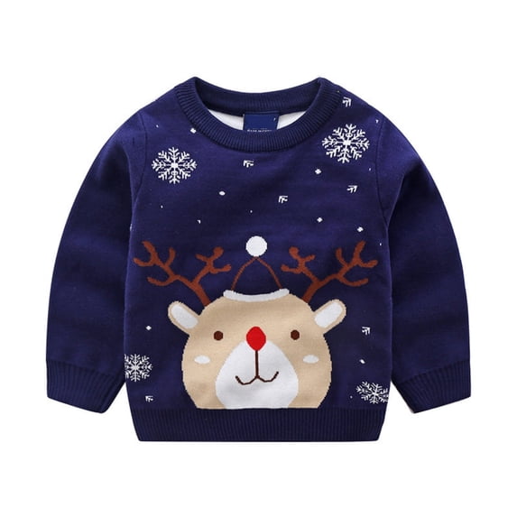 GiLiling Toddler Boys Girls Snowflake Deer Jacquard Sweater, Double Layer Cotton Pullover, Sweet Style Top for Cold Autumn And Winter Holiday Outfits