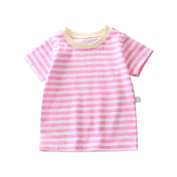 GiLiling Toddler Boys Girls T Shirts Kids Colorful Striped Shirt Cotton Crew Neck Short Sleeve Tee Top (Pink, 3-4 Years)