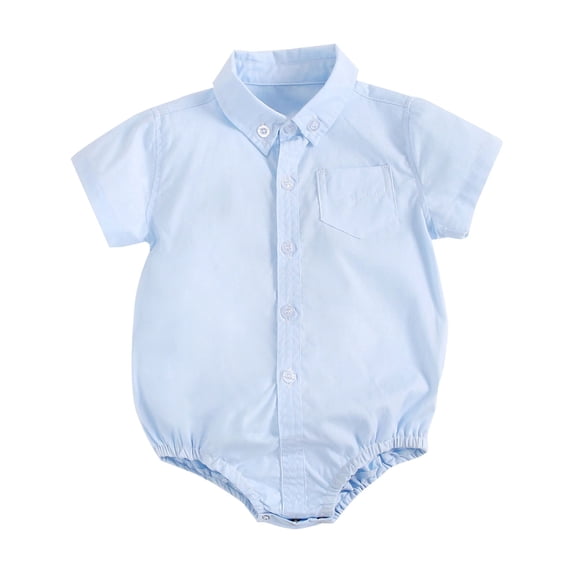 GiLiling Toddler Boys Short Sleeve Button up Bodysuit Formal Shirt Baby Gentleman Romper Wedding Party Outfits (Blue, 0-6 Months )