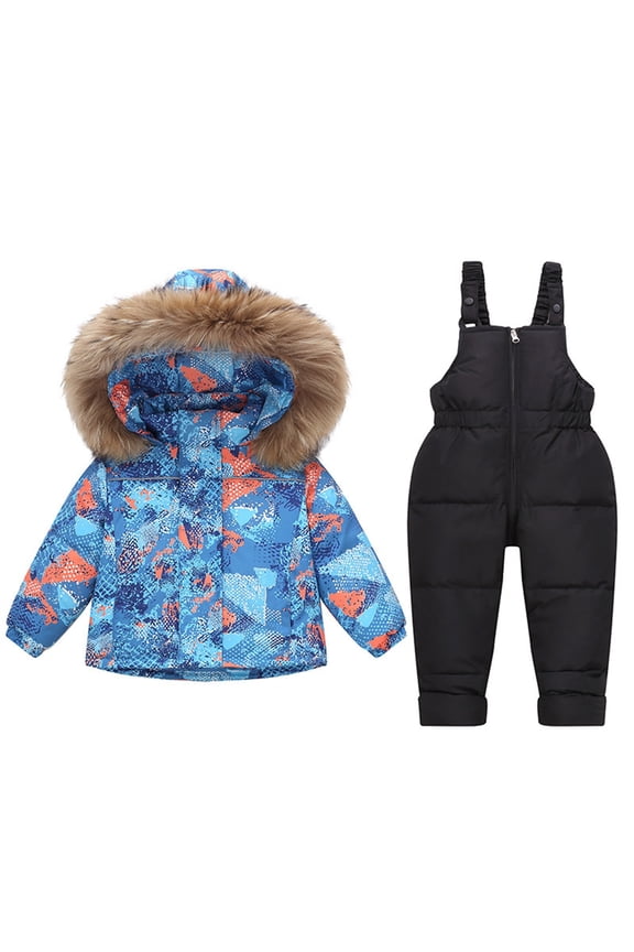 Toddler Boys Snow Suit - Hooded Puffer Jacket and Snow Bib Pants, 2 Piece Winter Snowsuit Set (Blue, 3-4 Years)