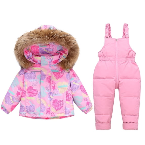 GiLiling Toddler Boys Snow Suit - Hooded Puffer Jacket and Snow Bib Pants, 2 Piece Winter Snowsuit Set (Pink, 18-24 Months)