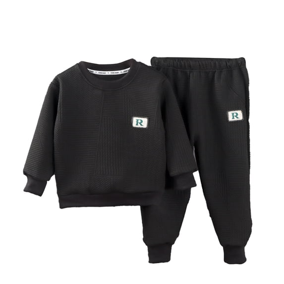 GiLiling Toddler Boys Sweatsuit Set - Ribbed Long Sleeve Pullover Top and Jogger Sweatpants, 2 Piece Fall Winter Outfit (Black, 12-18 Months)