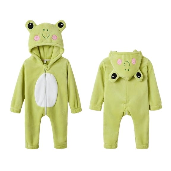 GiLiling Toddler Boys and Girls Frog Costume Animal Onesie Hooded Romper One Piece Loungewear Jumpsuit Halloween Dress-Up Outfit (Green, 3-4 Years)