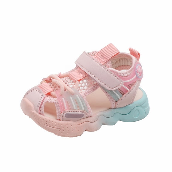 GiLiling Toddler Closed-Toe Sport Sandals, Breathable Mesh Upper Hook-and-Loop Strap, Non-Slip Gradient Sole Casual Sandals for Summer Play (Pink, 4-4.5 Years)
