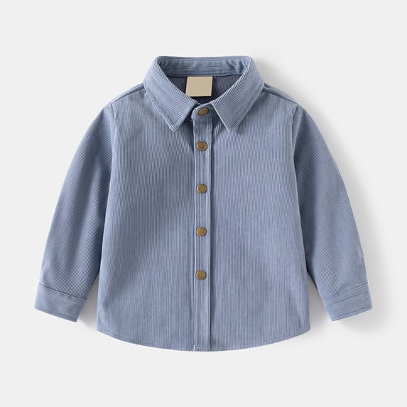 GiLiling Toddler Corduroy Shirt - Boys Girls Long Sleeve Button Down Solid Casual Chambray Top Fall Winter Clothing (Blue, 3-4 Years)