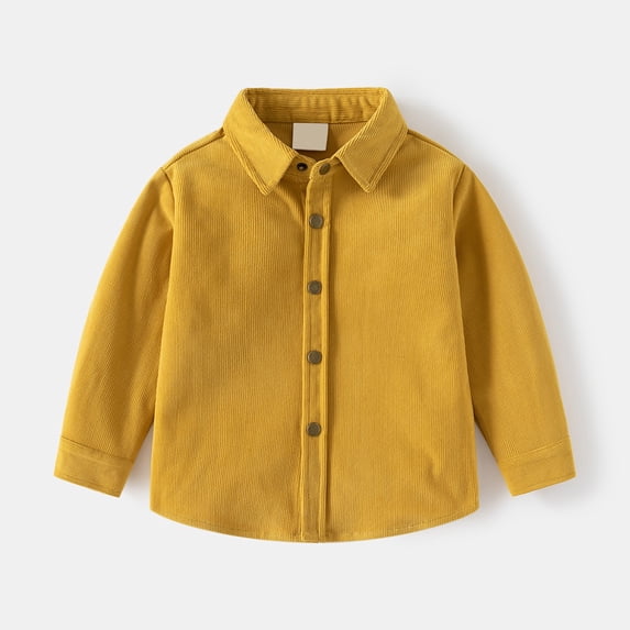 GiLiling Toddler Corduroy Shirt - Boys Girls Long Sleeve Button Down Solid Casual Chambray Top Fall Winter Clothing (Yellow, 12-18 Months)