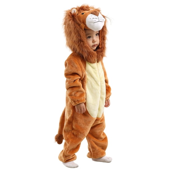 GiLiling Toddler Cute Lion Dress-Up Outfit for Girls and Boys - 3D Hooded Animal Jumpsuit with Tail for Halloween Party (Brown, 18-24 Months)