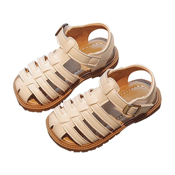 GiLiling Toddler Fisherman Sandals, Closed-Toe Strap Upper Adjustable Buckle Ankle Strap, Soft Cushioned Footbed Non-Slip Rubber Sole Summer Sandals for Boys and Girls (White, 2-2.5 Years)