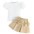 thumbnail image 1 of GiLiling Toddler Girl 2 Piece Summer Outfits Puff Short Sleeve Ribbed Knit Top and Mini Skirt Set Cute Kids Clothes (Khaki, 2-3 Years), 1 of 7