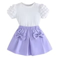 thumbnail image 1 of GiLiling Toddler Girl 2 Piece Summer Outfits Puff Short Sleeve Ribbed Knit Top and Mini Skirt Set Cute Kids Clothes (Purple, 6 Years), 1 of 8