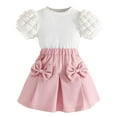thumbnail image 1 of GiLiling Toddler Girl 2 Piece Summer Outfits Puff Short Sleeve Ribbed Knit Top and Mini Skirt Set Cute Kids Clothes (Red, 7 Years), 1 of 8
