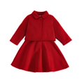 thumbnail image 1 of GiLiling Toddler Girl Coat Set - Long Sleeve Fleece Jacket and Dress, 2 Piece Fall Winter Outfit (Red, 12-18 Months), 1 of 9