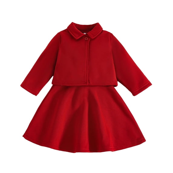 GiLiling Toddler Girl Coat Set - Long Sleeve Fleece Jacket and Dress, 2 Piece Fall Winter Outfit (Red, 12-18 Months)