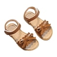 thumbnail image 1 of GiLiling Toddler Girls Bow Open Toe Summer Sandals, Adjustable Ankle Strap Princess Dress Shoes, Non Slip Rubber Sole Flats for Kids (Brown, 3-3.5 Years), 1 of 9