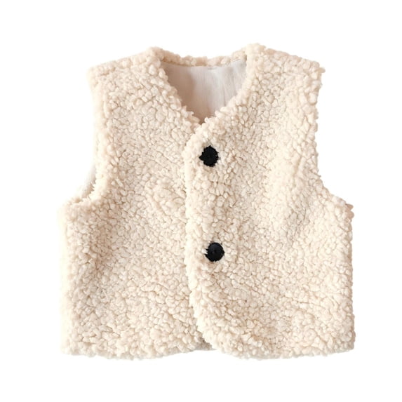 GiLiling Toddler Girls Boys Infant Fuzzy Teddy Vest Coat Furry Fleece V-Neck Sleeveless Gilet with Button Down Warm Plush Sherpa Outerwear (Beige, 3-4 Years)