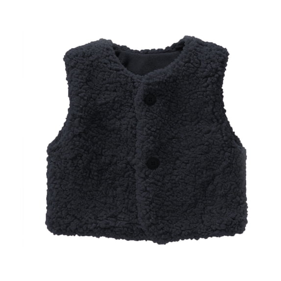 GiLiling Toddler Girls Boys Infant Fuzzy Teddy Vest Coat Furry Fleece V-Neck Sleeveless Gilet with Button Down Warm Plush Sherpa Outerwear (Black, 4-5 Years)