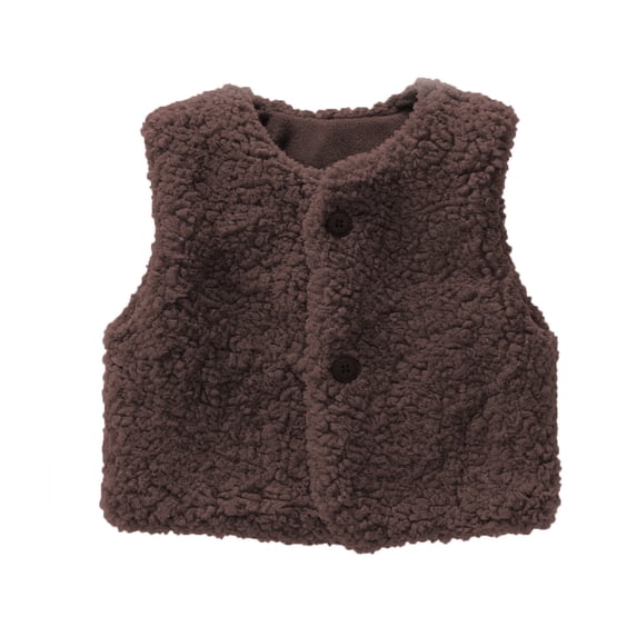 GiLiling Toddler Girls Boys Infant Fuzzy Teddy Vest Coat Furry Fleece V-Neck Sleeveless Gilet with Button Down Warm Plush Sherpa Outerwear (Coffee, 3-4 Years)
