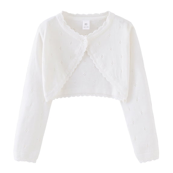 GiLiling Toddler Girls Cardigan Sweater Bolero Shrug Baby Kids Long Sleeve Cropped Dress up Button Closure Jacket Tops (White, 9-10 Years)