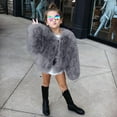 thumbnail image 1 of GiLiling Toddler Girls Faux Fur Jacket Open Front Fur Cardigan Trendy Shaggy Jacket Kids Girls Furry Coat Thicken Winter Coat (Grey, 2-3 Years), 1 of 6