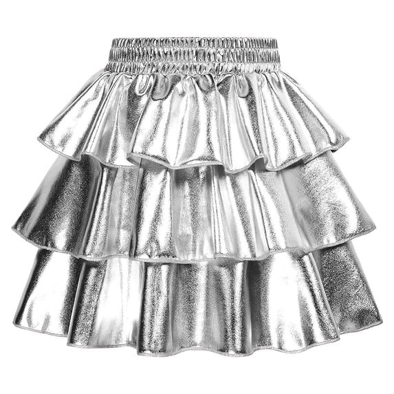 GiLiling Toddler Girls Metallic Ruffle Skirt Tiered Layered Black ...