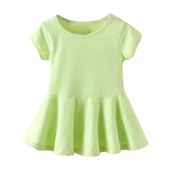 GiLiling Toddler Girls Romper Dress Short Sleeve Crew Neck Summer Casual Onesie Dresses Soft Plain Bodysuit (Green, 18-24 Months)