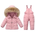 thumbnail image 1 of GiLiling Toddler Girls Snowsuit Set - Fur Trim Hooded Puffer Jacket and Snow Bib Pants, 2 Piece Ski Outfit (Pink, 18-24 Months), 1 of 7