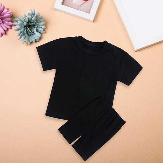 GiLiling Toddler Girls Summer Outfits Cotton Solid T-Shirt and Biker Shorts Set 2 Piece Tracksuit Lightweight (Black, 6-12 Months)