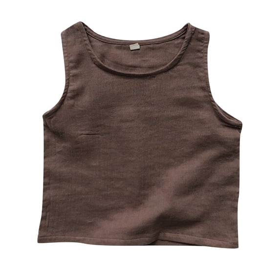 GiLiling Toddler Kids Cotton Linen Tank Top Summer Crewneck Sleeveless Shirt Boys Girls Breathable Basic Tee (Coffee, 18-24 Months)