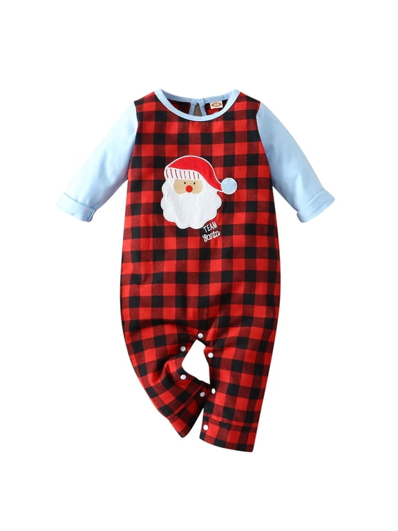Toddler Kids Girls Boys Cute Christmas Cartoon Xmas Elf Santa Prints Jumpsuit Fall Winter Clothes (Red, 3-6 Months)