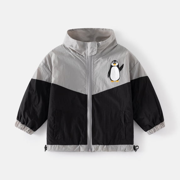 GiLiling Toddler Kids Sun Protection Athletic Jacket Dry Fit Zip Up Long Sleeve Cartoon Color Block Summer Light Coat Outdoor (Grey, 4-5 Years)