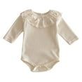 thumbnail image 1 of GiLiling Toddler Knit Rompers Lace Hollow Collar Long Sleeve Plain Bodysuits Baby Infant Stretchy Ribbed Jumpsuits Clothes (Beige, 9-12 Months), 1 of 6