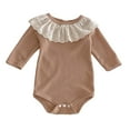 thumbnail image 1 of GiLiling Toddler Knit Rompers Lace Hollow Collar Long Sleeve Plain Bodysuits Baby Infant Stretchy Ribbed Jumpsuits Clothes (Khaki, 6-9 Months), 1 of 5