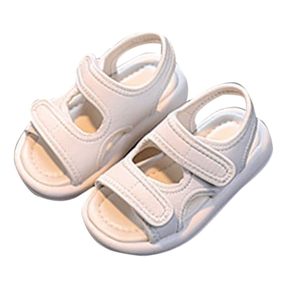 GiLiling Toddler Open-Toe Sport Sandals, Soft Artificial Leather Upper Hook-and-Loop Straps, Non-Slip Rubber Sole Lightweight Summer Sandals for Boys and Girls (Beige, 9)