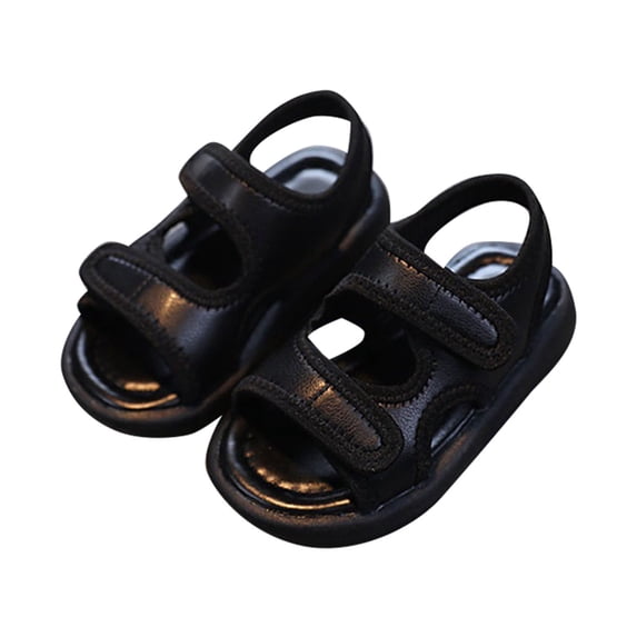 GiLiling Toddler Open-Toe Sport Sandals, Soft Artificial Leather Upper Hook-and-Loop Straps, Non-Slip Rubber Sole Lightweight Summer Sandals for Boys and Girls (Black, 8)