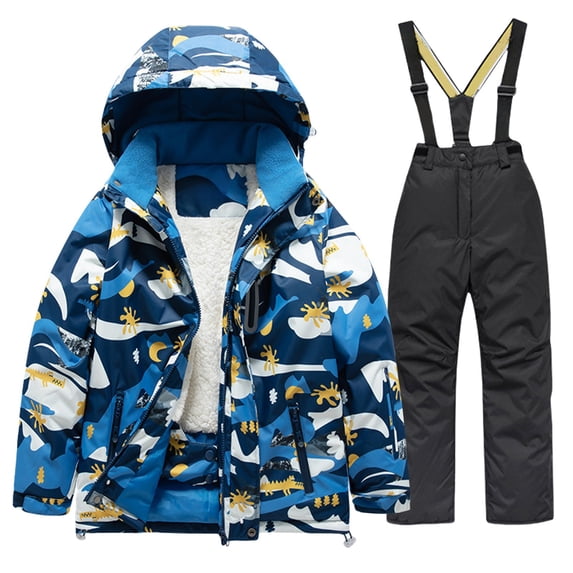 GiLiling Toddler Snowsuit for Baby Boys and Girls, Padded Puffer Dinosaur Snowsuit, Heavyweight Hooded Down Jacket and Ski Bib Pants Set (Black, 10-11 Years)