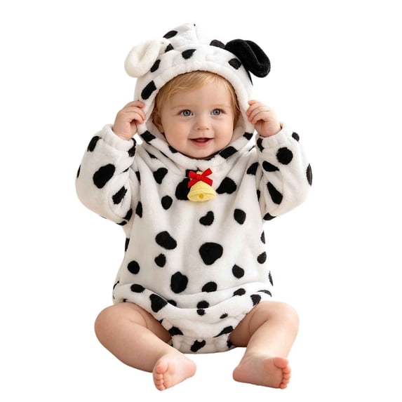 GiLiling Toddler Spotted Dog Costume for Girls and Boys 3D Hooded Animal Jumpsuit for Halloween Dress-Up Outfit Party (White, 8-12 Months)