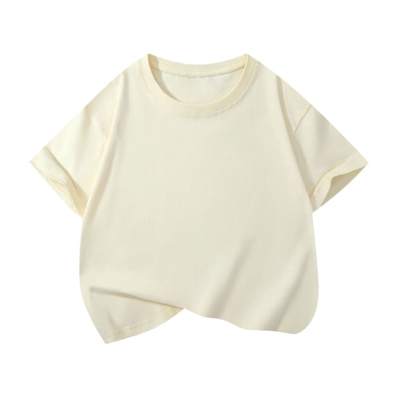 GiLiling Toddler T Shirts Cotton Summer Basic T Shirts Boys Girls Tee Undershirt Short Sleeve Crew Neck Shirt (Beige, 13-14 Years)