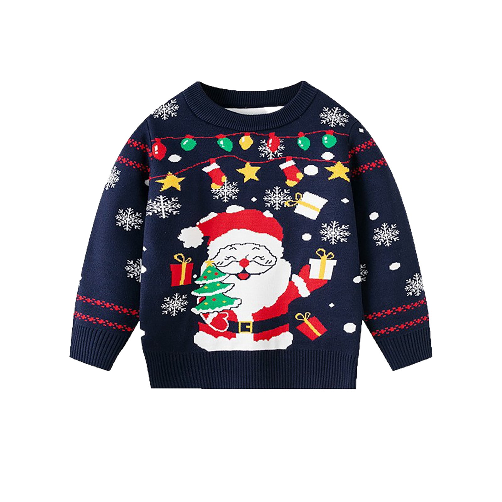GiLiling Toddler Ugly Xmas Sweater - Baby Boys Girls Santa Graphic Crew Neck Knit Pullover Holiday Party Jumper Top (Blue, 3-4 Years)