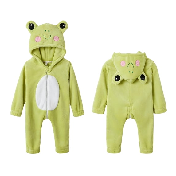 GiLiling Unisex Baby Frog Charactertume Toddler Animal Onesie Hooded Romper Sleepwear Jumpsuit Halloween Character for Baby Boy Girl (Green, 7-8 Years)