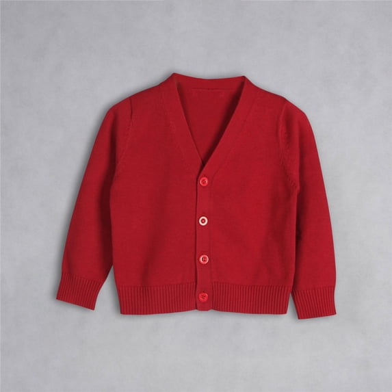 GiLiling Unisex Kids V Neck Knitted Cardigan, Solid Color Button Down Long Sleeve Sweater Coat, Casual Outerwear for Boys Girls Daily Wear (Brick Red, 18-24 Months)